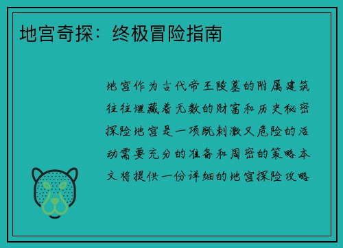地宫奇探：终极冒险指南